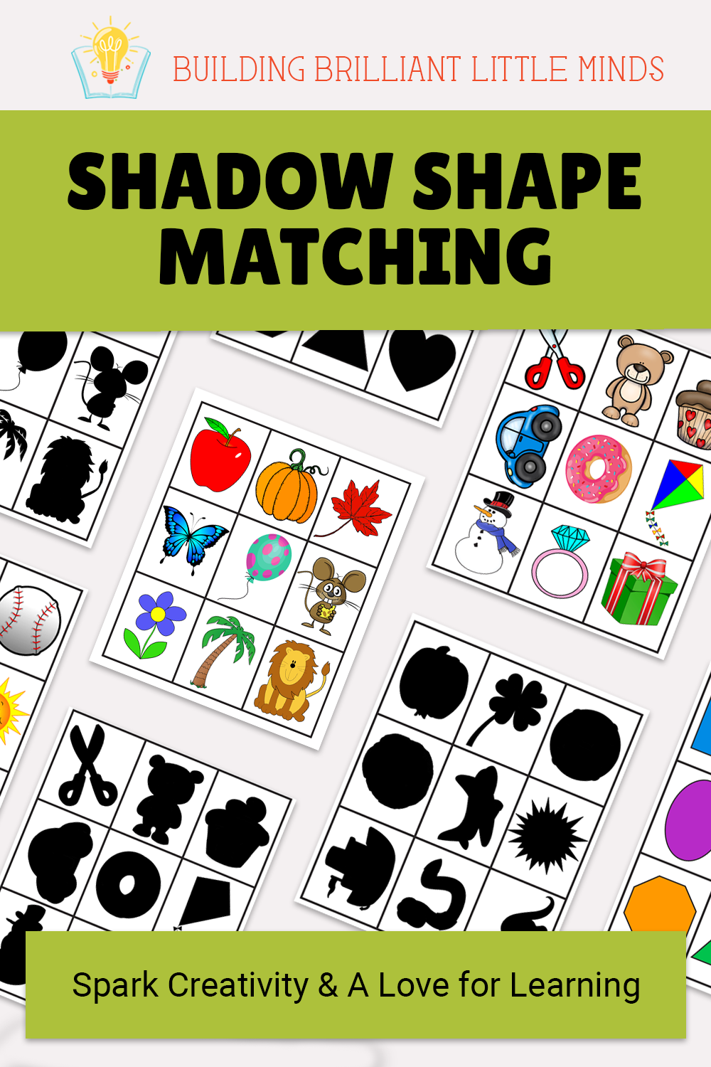 Shadow Shape Matching Game Preschool printable activity Building Brilliant Little Minds