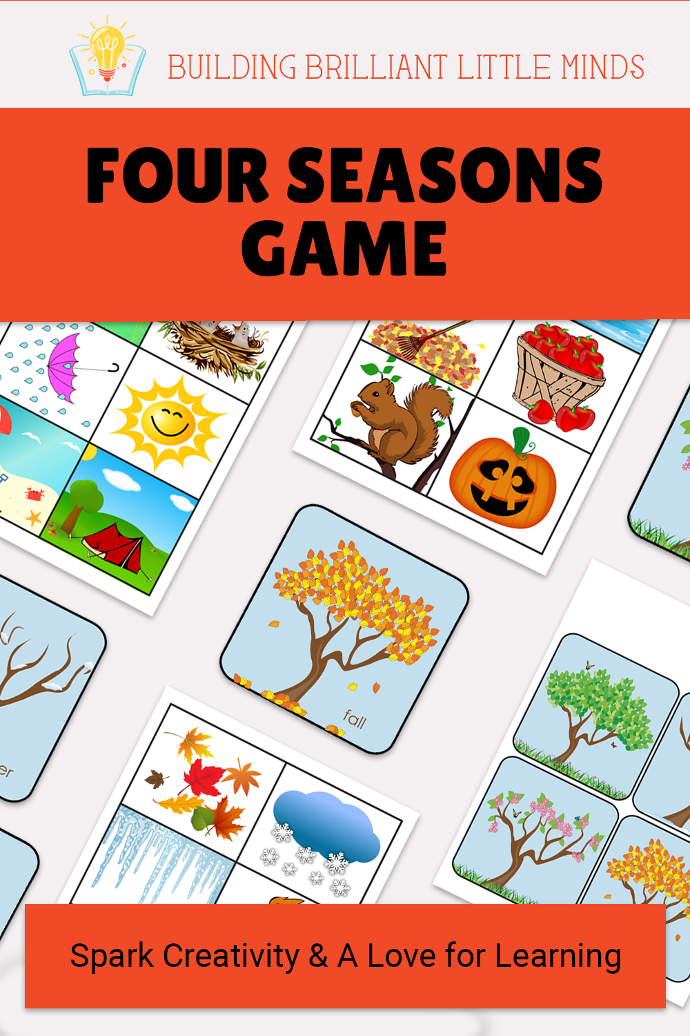 Four Seasons Matching game preschool activity printable Building Brilliant Little Minds