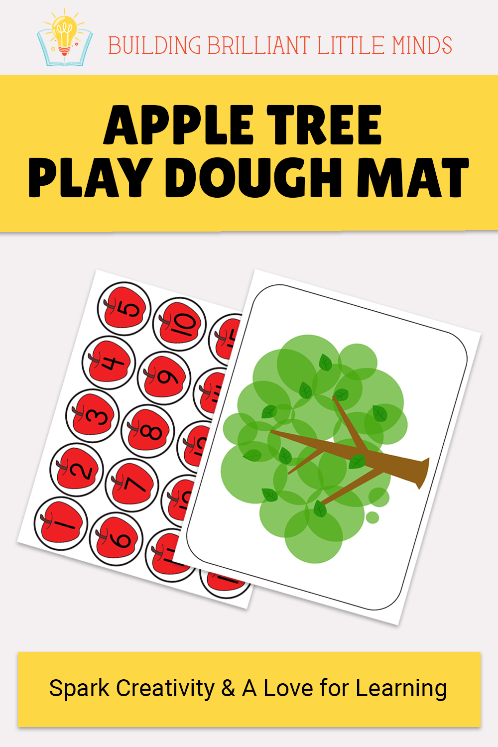 Apple Tree Play Dough Mat with Tree and Apple Printable Pages